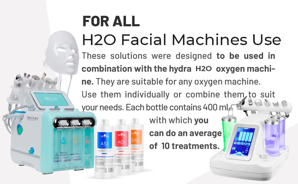 BRÜUN Aqua Peeling Solution for Hydra Dermabrasion Machine pack of 3 400ml AS1, SA2, and AO3 Hydrogen Oxygen Machine Serums